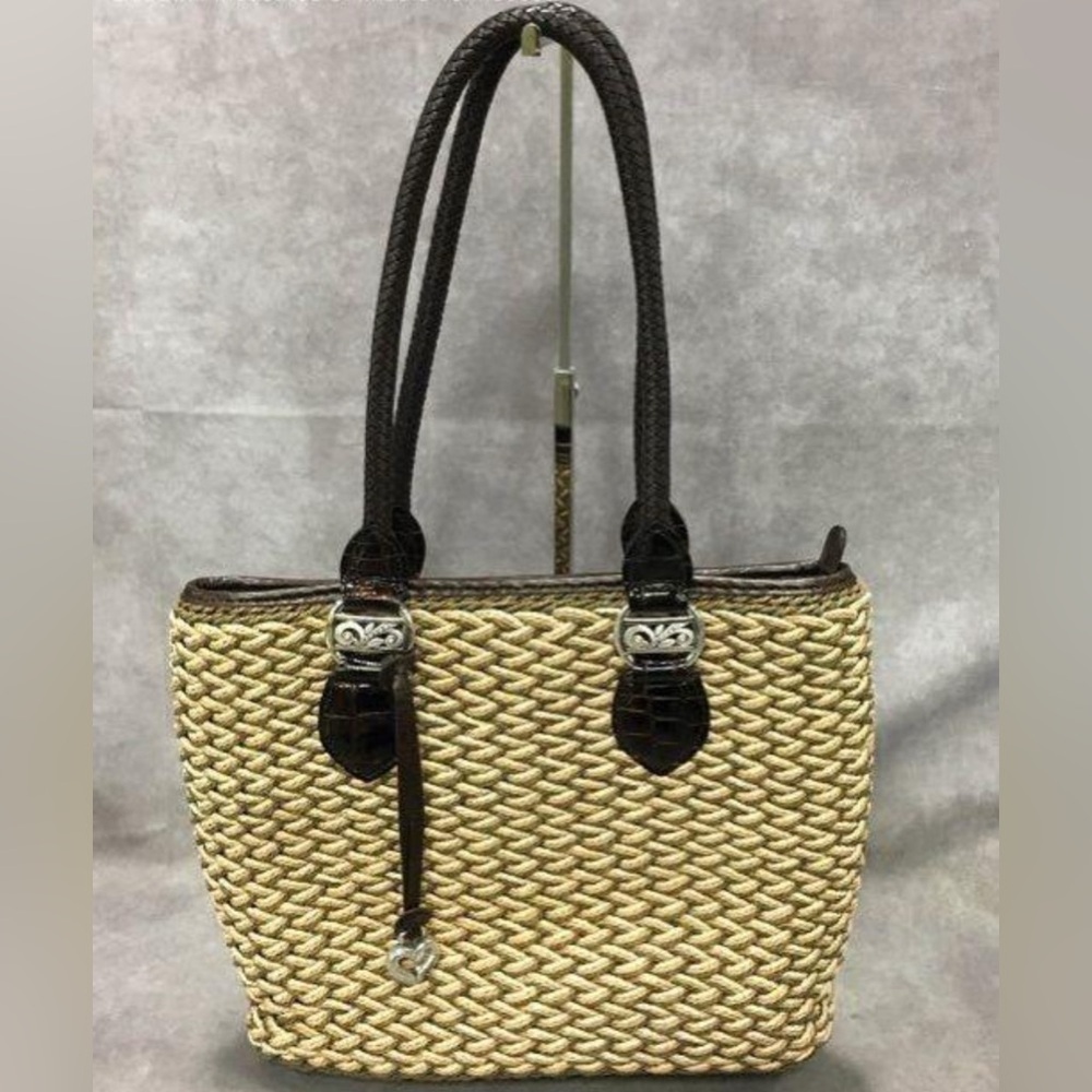 Brighton Woven Tri-Color Straw Bucket Bag EUC